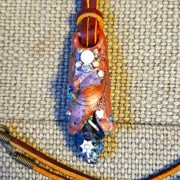 OPAL AMETHYST TITANIUM DRUZY AMULET CRYSTAL LEATHER NECKLACE HANDMADE☆OOAK BOHO - Picture 11 of 17
